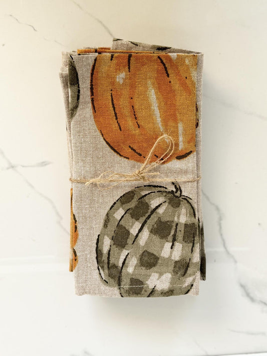 Gray Checkered Pumpkin Napkin Set