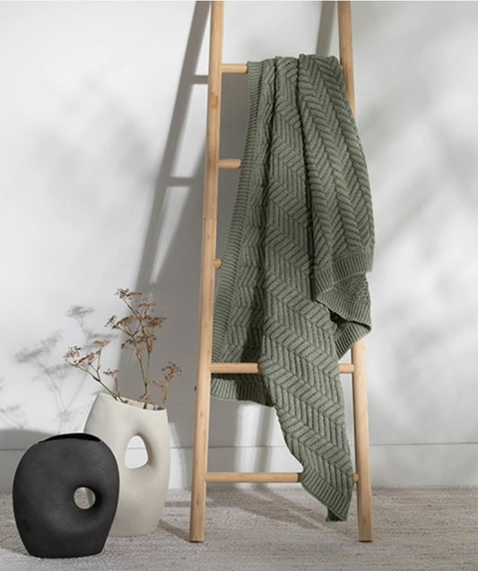 Organic Cotton Knit Throw Blanket - Olive