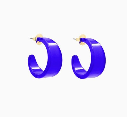 Small Chunky Resin Hoop Earring - Cobalt