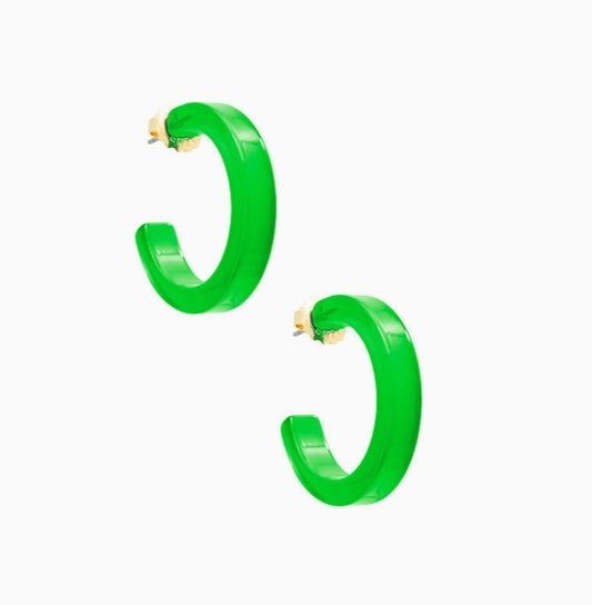 Small Open Resin Hoop Earring - Green