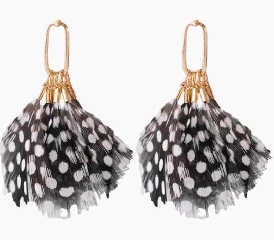 Spotted Feather Tassel Earrings