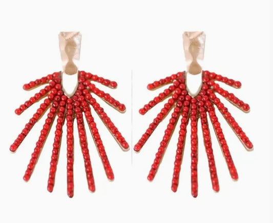 Red Sunburst Drop Earring